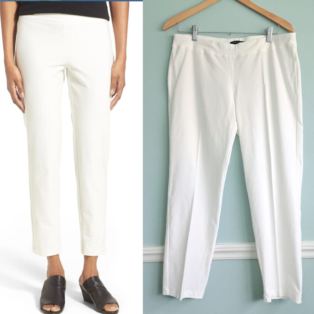 EILEEN FISHER White System Stretch Crepe Slim Ankle Pant Medium